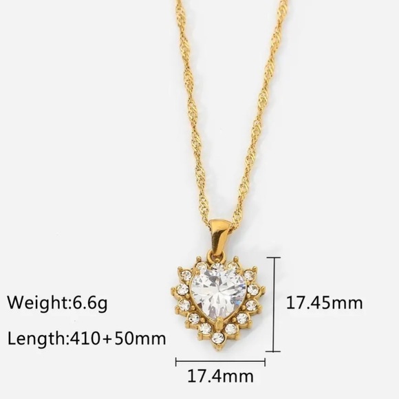 18K Gold Plated White Cubic Zirconia Heart Pendant Necklace - Picture 4 of 7